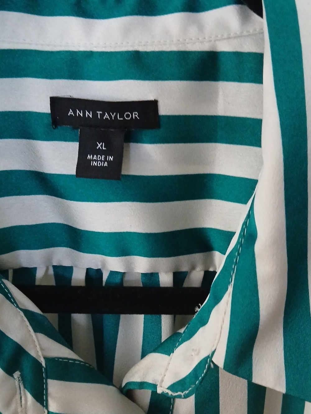 Ann Taylor Teal and White Vertical-Stripe Dress Shirt - Picture 2 of 4